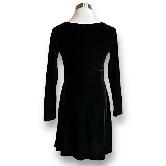 Vintage 90s Moda Intl Skater Dress XS Black Stretch Velvet Velour Goth Witchcore - Picture 5 of 6
